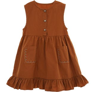 儿童无袖复古文艺连衣裙2025秋季森系中大童女童纯棉薄款a字裙子