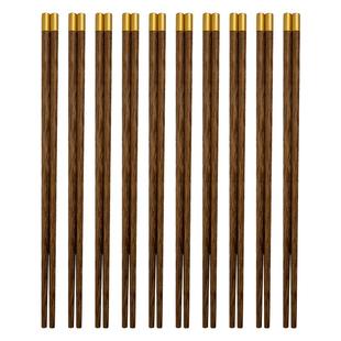 高档鸡翅木筷子家用红檀木实木公筷金属头筷子无漆刻字复古宫廷风