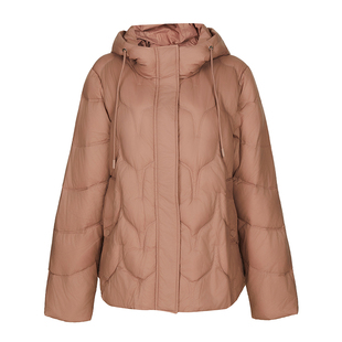 BALUODI芭罗蒂女装专柜冬装时尚粉色菱形格连帽H型短款女羽绒服