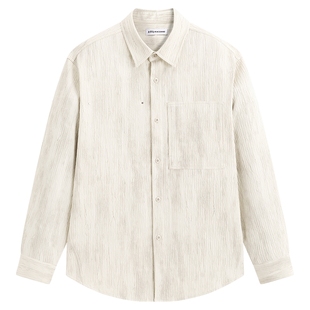 太平鸟男装 休闲衬衫2026春季新款肌理竖条时尚男士外穿式衬衫潮