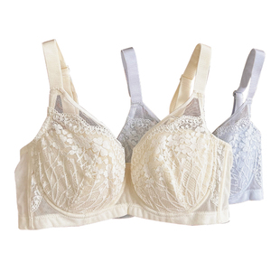 穿出圆润有型~B-E蕾丝薄款棉杯显小大码文胸聚拢全罩杯软钢圈内衣