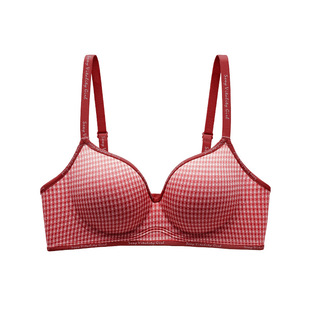 格子无痕内衣女加厚小胸聚拢显大胸罩收副乳无钢圈性感胸罩75A85A