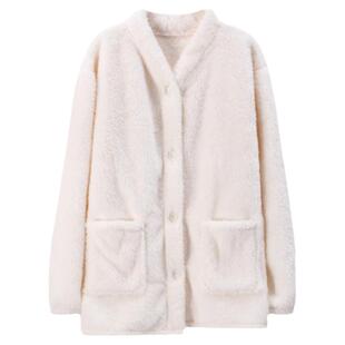 歌莉腾珊瑚绒睡衣女冬季上衣单件加绒加厚保暖大码法兰绒外套男士