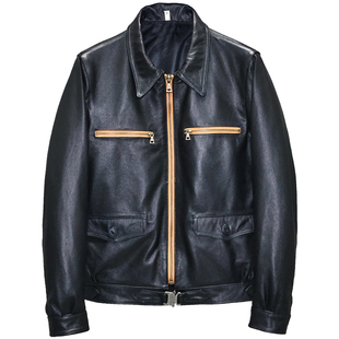 头层柔嫩牛皮真皮皮衣男修身短款翻领休闲德系飞行服皮夹克外套吹