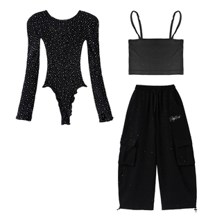 女团爵士舞潮服女童时髦网纱上衣jazz舞台走秀服韩舞Kpop表演出服