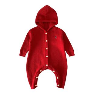 男宝宝秋冬连体衣喜庆婴儿冬装外出服拜年衣服针织婴幼儿毛衣爬服