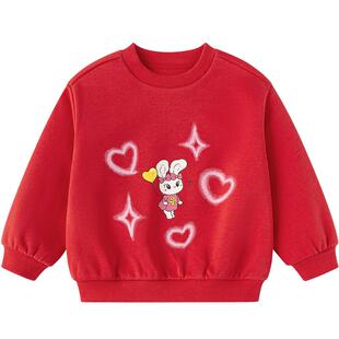 巴拉巴拉童装儿童卫衣男女童2026新款冬装印花上衣红色加绒拜年服