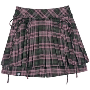 SagiDolls少女斗志 甜辣粉黑格蝴蝶结百褶裙裤显腿长短裤百搭减龄