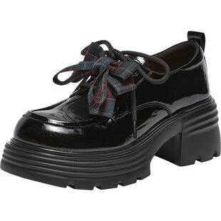 百思图2026春季新款厚底粗跟牛津鞋乐福鞋小皮鞋女单鞋W2011AM6