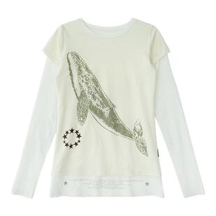 innomoood 静音鲸鱼 假两件轻薄刺绣长袖印花圆领T恤撞色设计复古