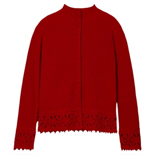 大洪洪【晚冬小调】春款100%羊毛针织衫女半高领镂空钩花下摆上衣