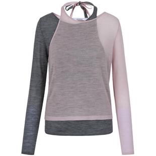 CALVINLUO 撞色系带假两件上衣 24新品 粉灰/灰色/蓝绿 博主同款