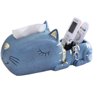 小猫摆件茶几多功能纸巾盒餐厅抽纸盒客厅创意放遥控器收纳一体