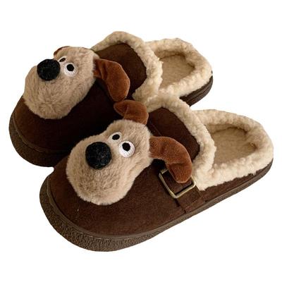 细细条可爱小狗保暖半包棉拖鞋
