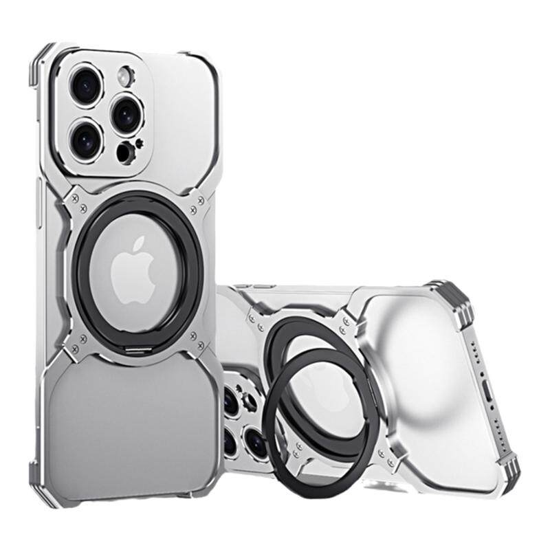 适用于iPhone16ProMax手机壳金属无边框苹果15promax支架指环14promax磁吸13pm镜头圈保护套16px磁充透气散热