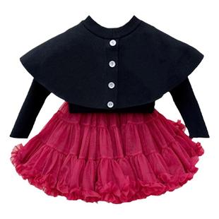 女童秋季新款凸凸裙套装女宝宝斗篷式套头毛衣超蓬凸凸裙可爱套装