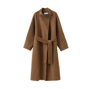 popchrio◆慵懒风羊毛自由立领双面呢大衣中长款加厚毛呢外套女冬