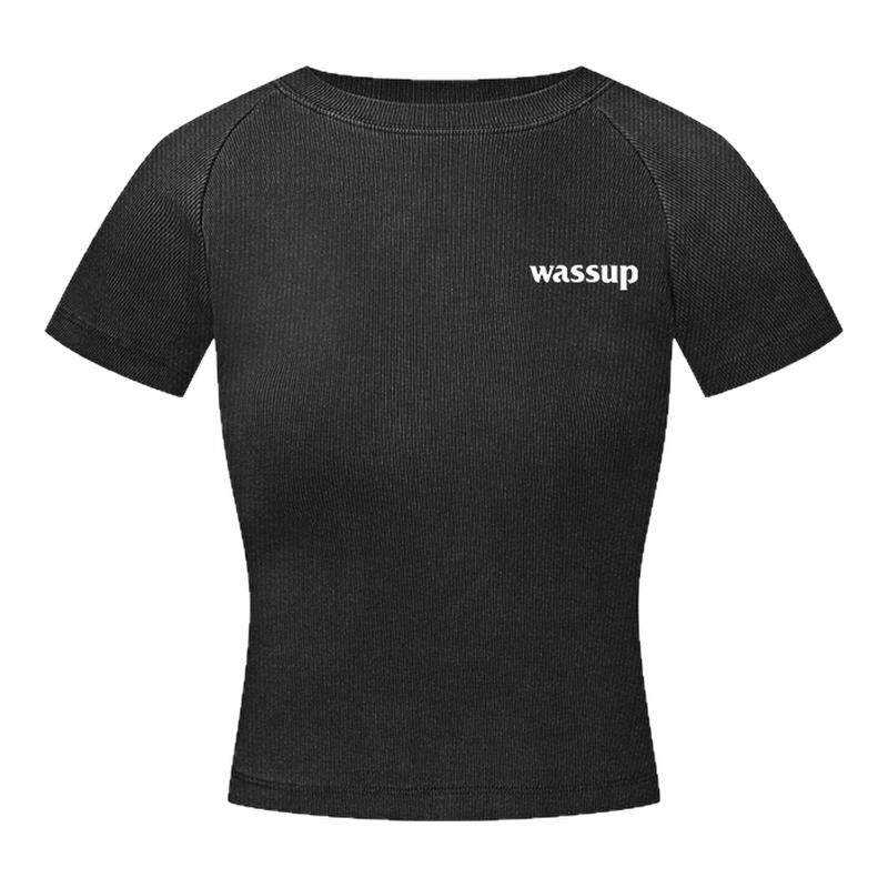 WASSUP美式正肩辣妹短款T恤夏季