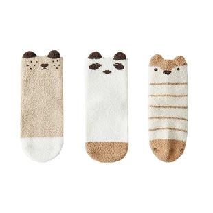 OAK FAMILY儿童中筒袜子秋冬季男童女童宝宝防滑地板袜婴儿袜3双