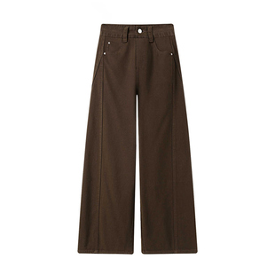 美拉德阔腿牛仔裤男女2025冬季加绒新款小个子窄版显瘦直筒弯刀裤