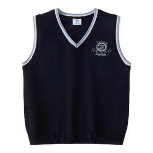 丽婴房【蚕宝宝】26春男童女童学院风马甲校服桑蚕丝羊毛针织毛衫