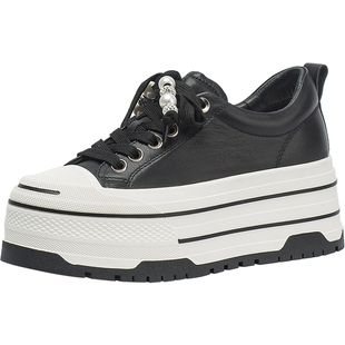 CDF女鞋2025春季新款百搭真皮厚底增高板鞋时尚潮流串珠休闲鞋女