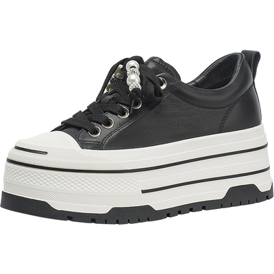 CDF女鞋2025春季新款百搭真皮厚底增高板鞋时尚潮流串珠休闲鞋女