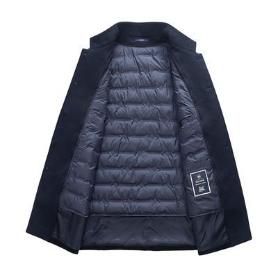 羊绒大衣男中式立领拆卸鹅绒内胆