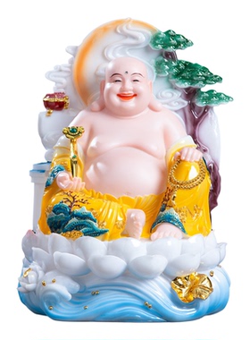 汉白玉合成弥勒佛招财供奉摆件