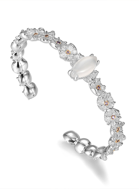 绽放曼陀罗花开口手镯马眼白玛瑙