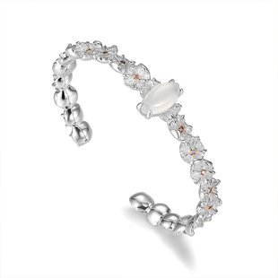 T.MAJOR 曼陀罗系列 马眼白玛瑙绽放曼陀罗花开口手镯