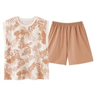 纯棉带胸垫睡衣情侣夏款棉无袖大码圆领2025新款夏男女家居服套装