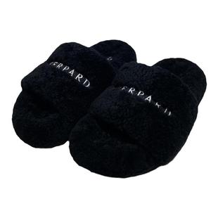 真皮羊羔毛拖鞋女厚底2024秋冬字母网红皮毛一体平底毛毛拖鞋外穿