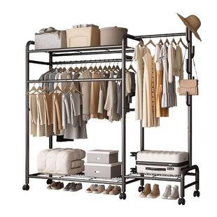 挂衣架落地卧室家用可移动双杆置物衣帽架简易收纳架立式晾衣架子