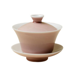 束刻 樱粉陶瓷手工薄胎三才盖碗三件套女性功夫茶具泡茶碗敬茶碗