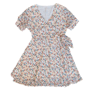 法式小碎花bi入2020春夏新款V领印花显瘦雪纺高腰裙超仙甜美裙子