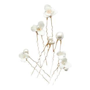 新款陶瓷花朵白色花卉发叉发插新娘头饰欧式唯美简约珍珠点缀配饰