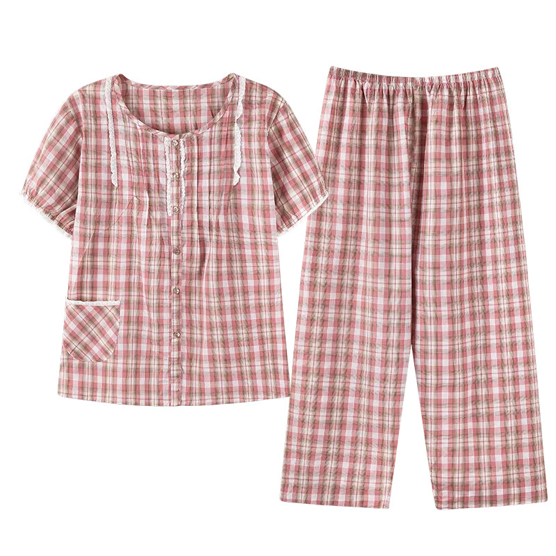 康汝雅梭织纯棉短袖七分裤家居服