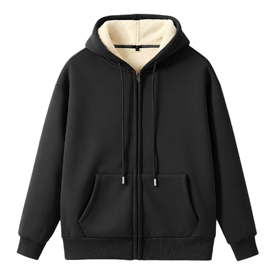 班尼路黑色连帽卫衣男款冬羊驼绒