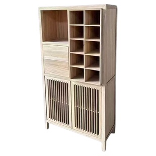 新中式实木边柜茶叶柜北方老榆木禅意收纳展示小多宝阁博古架白茬