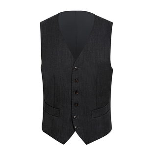 CULTUM 精纺60羊毛单排六粒扣西装马甲男修身V领免烫绅士西服马夹