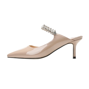 夏至高跟鞋女2024年新款包头半拖鞋仙女风钻带浅口尖头平底凉鞋女