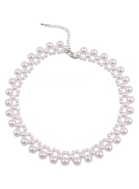 白色仿珍珠项链短款颈链choker