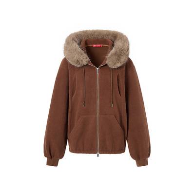 LEDIMWANG毛领摇粒绒针织外套