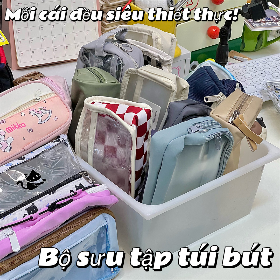 thumbnail for Clearance simple ins pencil bag large collection large capacity transparent stationery box multifunctional junior high and high school niche stationery bag