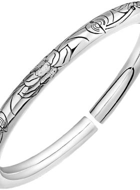 女式年轻款银手镯女纯银9999
