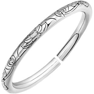 女式年轻款银手镯9999纯银实心款小众素圈民族风大克重银镯子开口