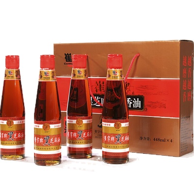 中华老字号崔字牌小磨香油纯黑芝麻油送礼礼盒芝麻油月子448ml4瓶