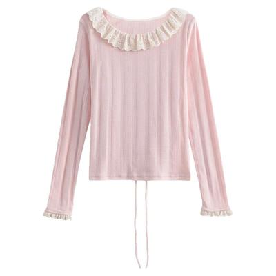 森女部落甜美风修身收腰设计感纯棉T恤女2025新款百搭长袖上衣秋