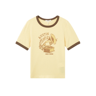 IT rag & bone女装合身短袖T恤新款青春复古撞色包边内搭印花上衣